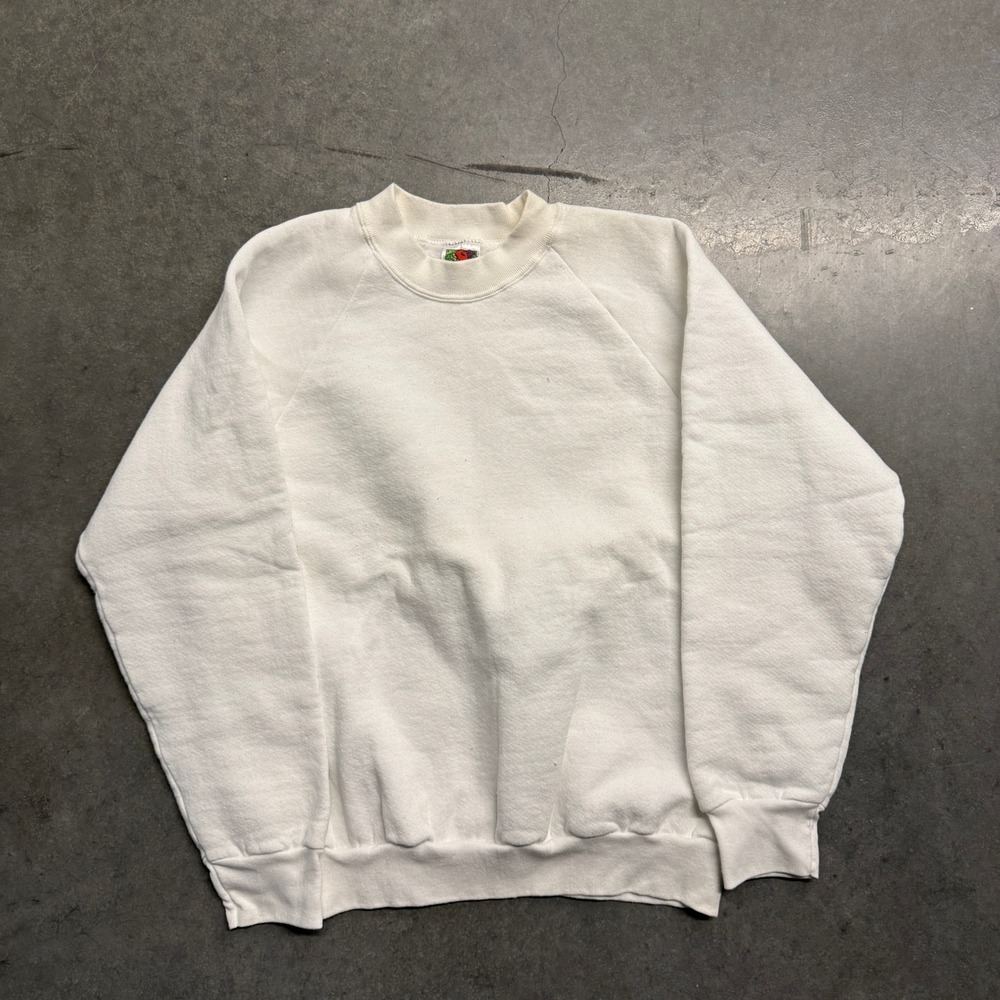Fruit of the Loom Vintage White Raglan Sweatshirt Ladies Medium Crew Neck 3743
